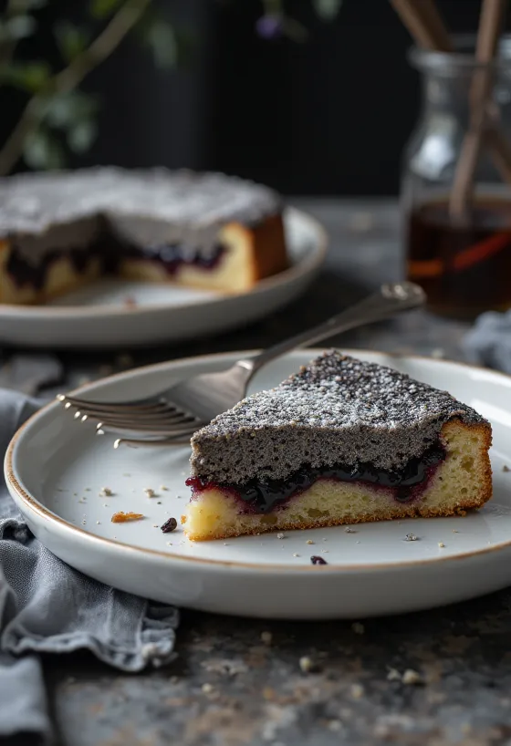 Klassisk valmuefrøkake servert