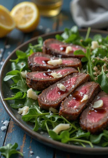 Tagliata di manzo servert med ruccola og parmesan