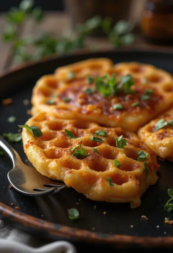 Crumpet med røkt paprika servert, nystekt, med gyllenbrun utside