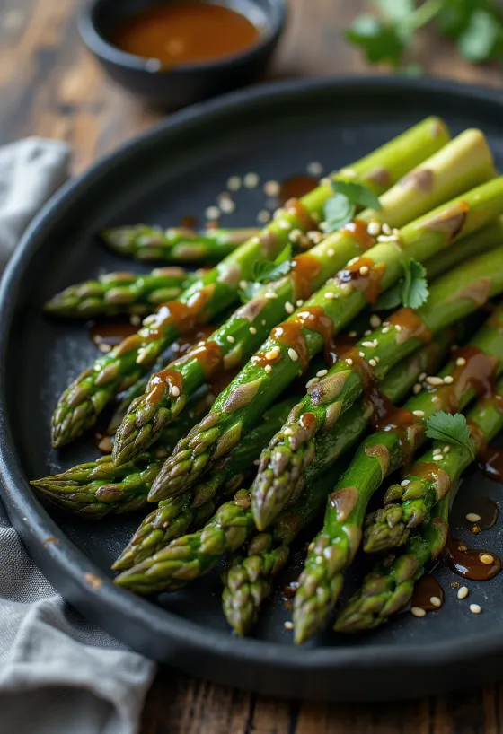 Grillet asparges med sesamdressing servert