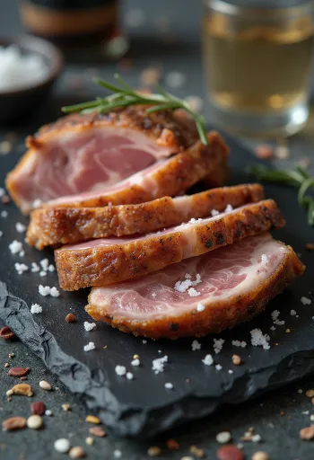 Iberico pork secreto servert med sitronbåter og grillede grønnsaker.