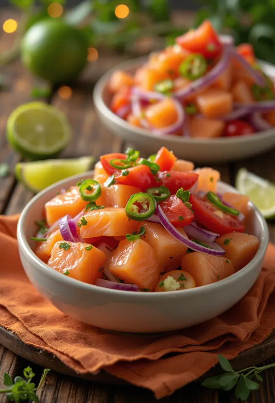 Lomi laks med lime, laks, tomat og friske urter