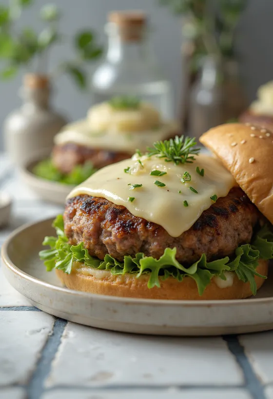 Kalveburger med estragon servert