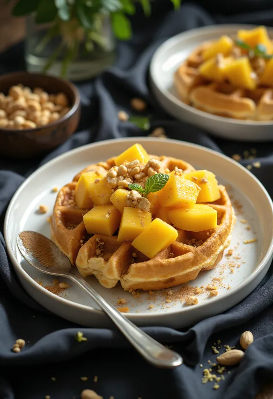 Afrikansk-inspirerte vafler med mango, peanøtter og lime