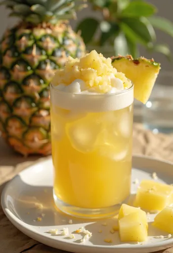 Ananas- og kokossider servert i glass
