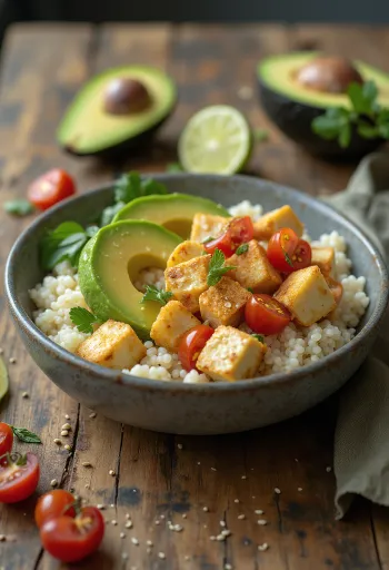 Salat med avokado, lime, tofu og quinoa