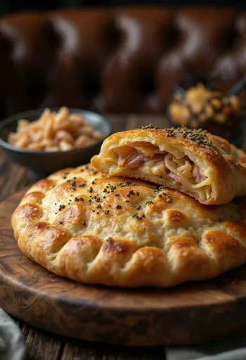 Calzone med røkt svineskank og surkål nystekt