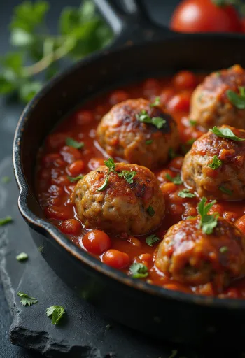 Kjøttboller servert i tomatsaus