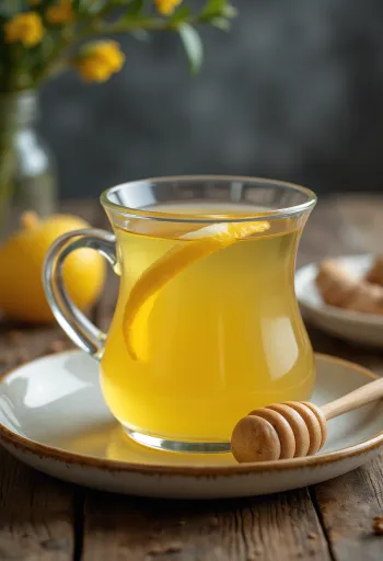 Fersk te med honning og ingefær i kopp med sitron og kanel