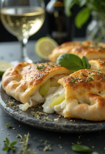 Nystekt Calzone med purre servert