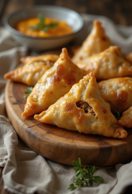 Samosa med kalkun servert