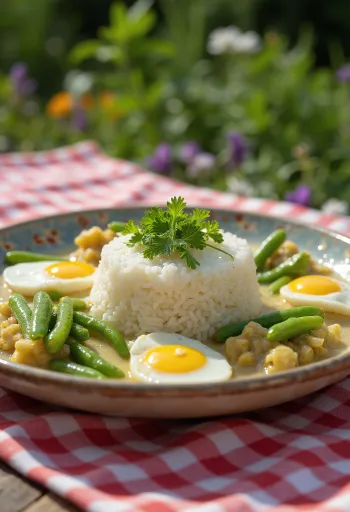 Thali Manipuri Chakluk-variant, servert med rike krydder