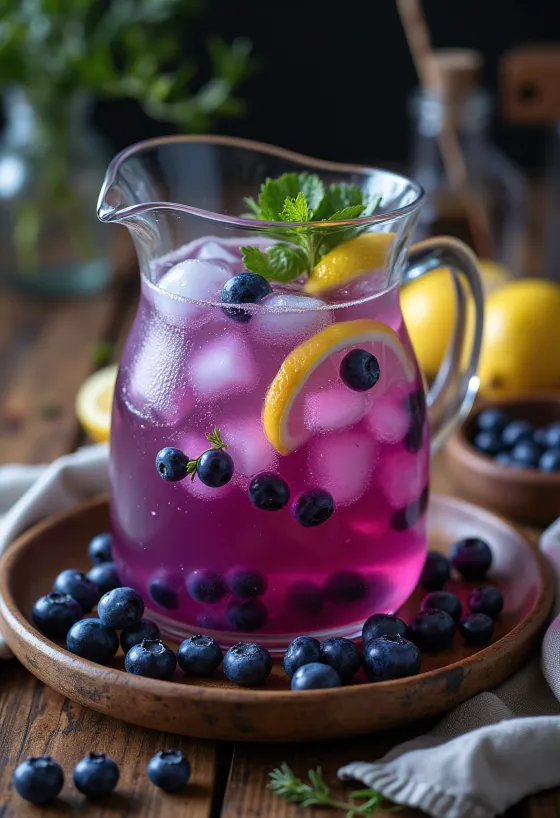 Blåbærlimonade servert i glass