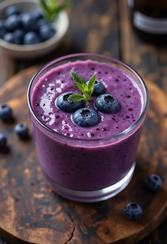 Mynte-blåbær smoothie i glass