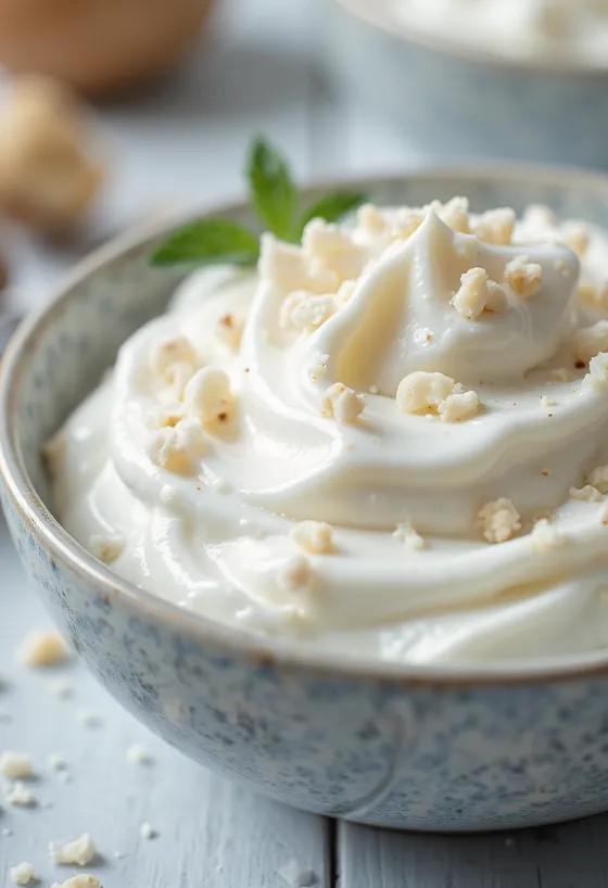 Yoghurtsaus med mynte og fløte i skål