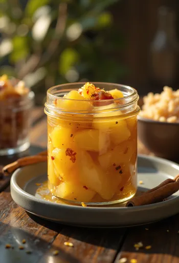 Ananaschutney servert, pyntet med frisk koriander