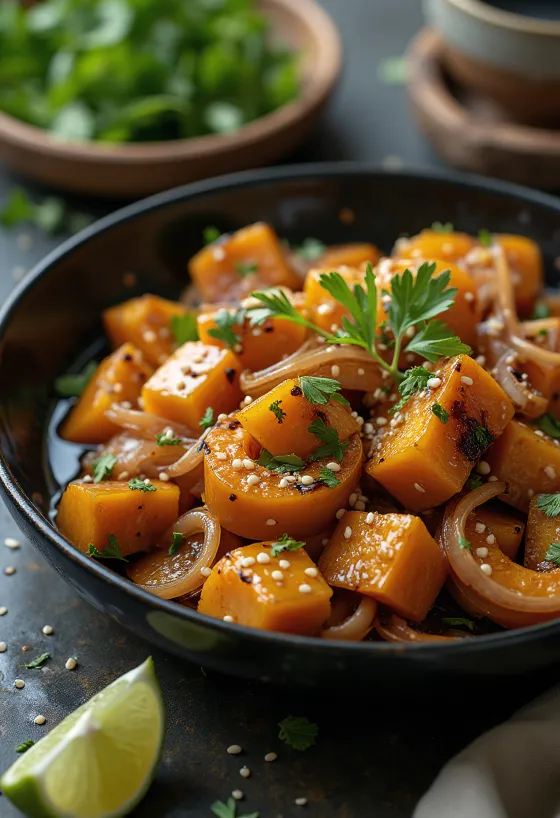 Gresskar- og limewok med tofu