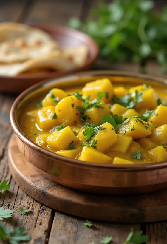 Tinda sabzi, krydret tinda på indisk vis, servert med rike krydder og fersk koriander