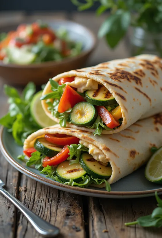 Grillet grønnsakswrap med hummus og ruccola