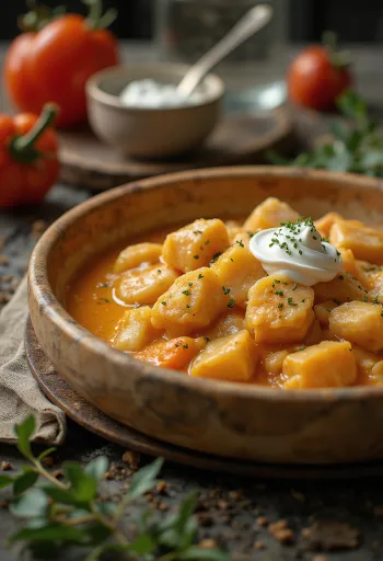 Mallepaprikash servert med pasta og kesam (túrós csusza)