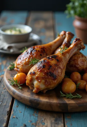 Smoked turkey legs servert på en rustikk tallerken