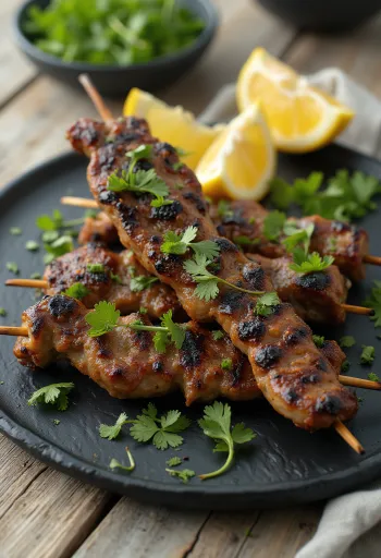 Glutenfri Anticucho, grillet oksekjøtt pyntet med frisk koriander