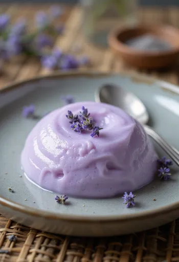 Lavendelparfait servert