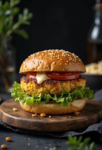 Vegansk blomkålburger servert