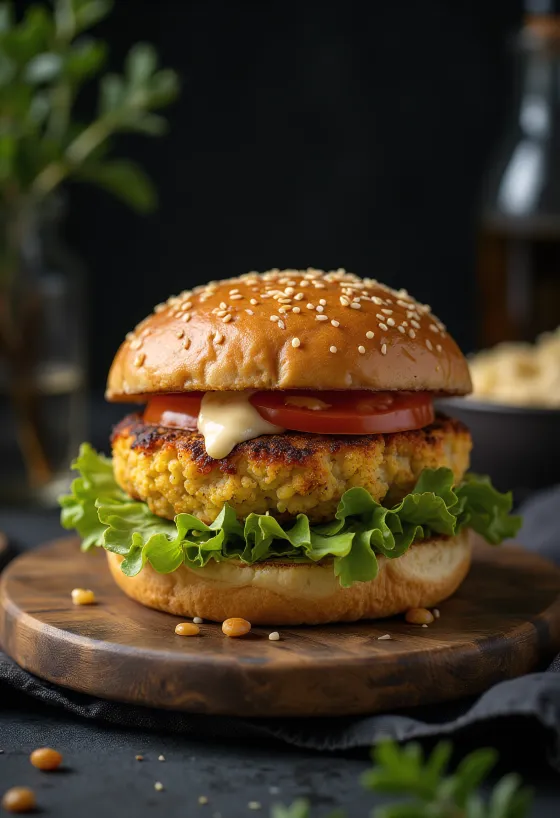 Vegansk blomkålburger servert