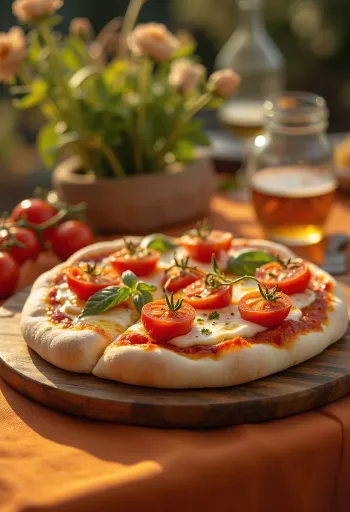 Pizza con Pomodorini med friske cherrytomater og mozzarella