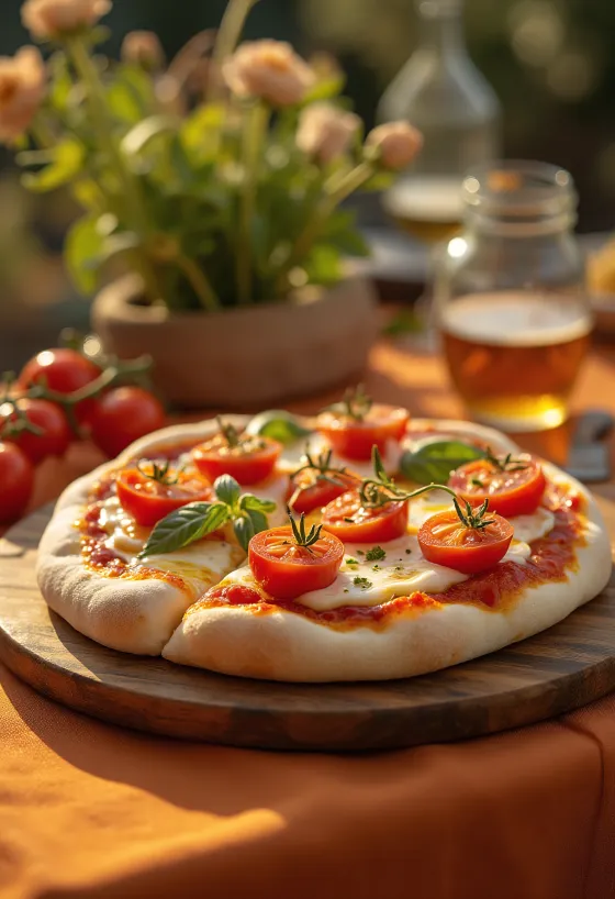 Pizza con Pomodorini med friske cherrytomater og mozzarella