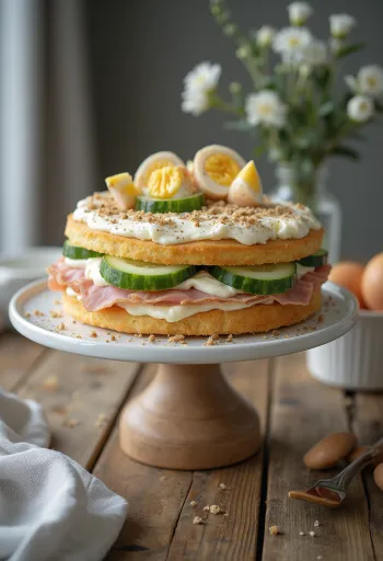 Smörgåstårta med skinke og kylling servert