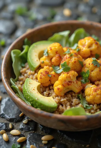 Spicy blomkål-Buddha bowl servert