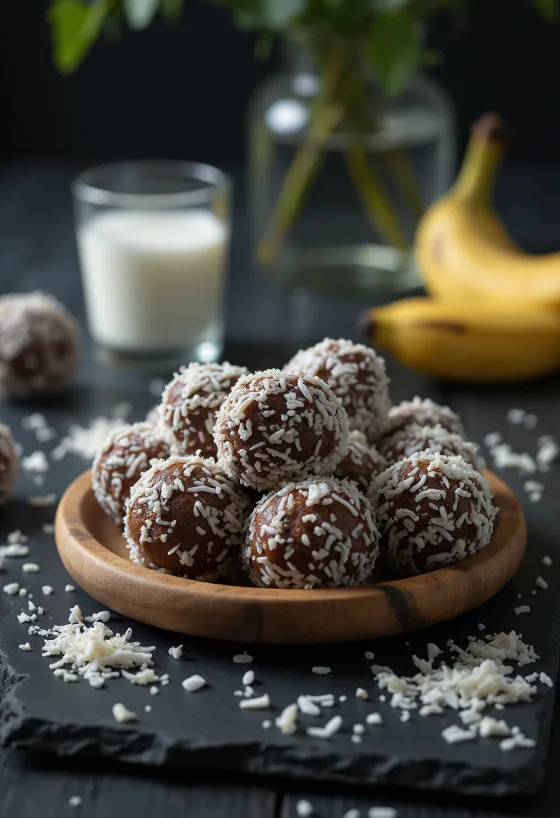 Banan- og kokoskuler servert i en skål