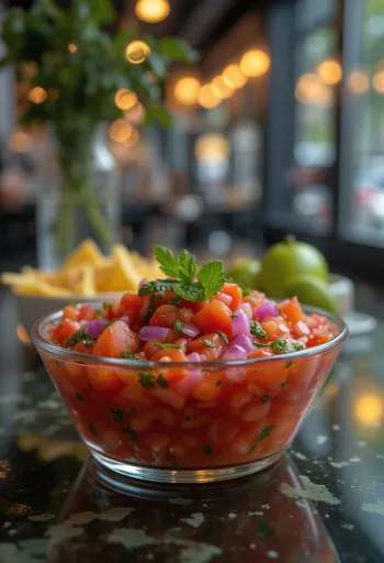 Tomatsalsa med koriander servert i en skål.