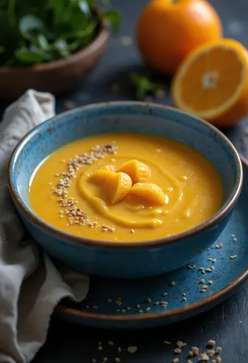 Kremet suppe med appelsin og ingefær servert