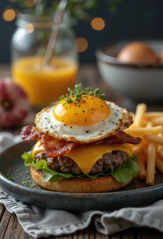 Frokostburger med bacon og egg
