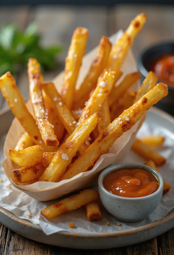 Stekte sellerifries, gyllenbrune, drysset med frisk persille.