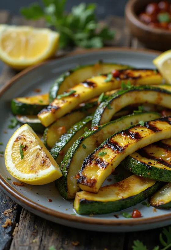 Saftig grillet squash på tallerken