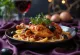 Klassisk cacciatore med kylling, servert i tomatsaus med paprika og oliven