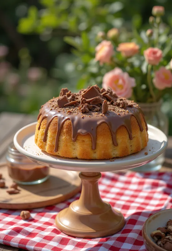 Nøttekremkake servert