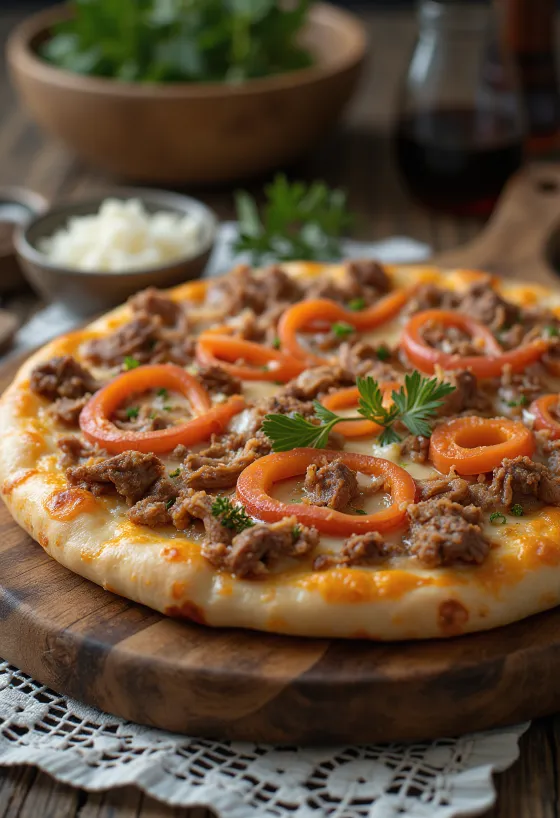 Kasakhstansk pizza med okse- eller hestekjøtt