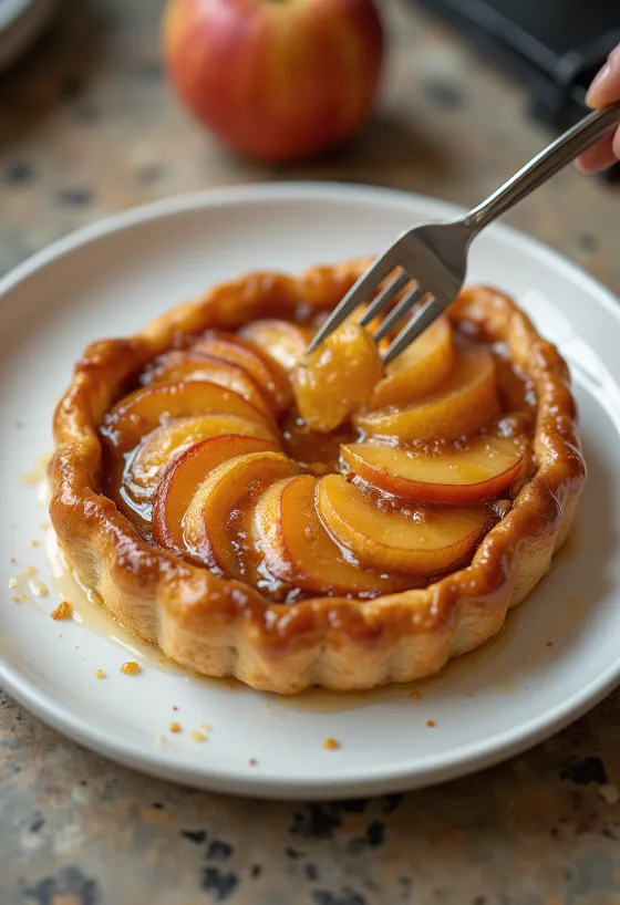 Tarte Tatin med eple, servert fersk med karamelliserte epler og butterdeig