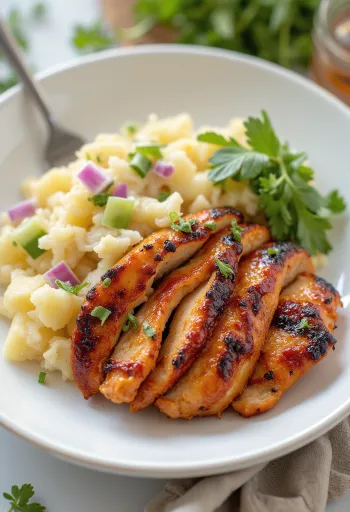 BBQ-kyllingbryst servert med potetsalat
