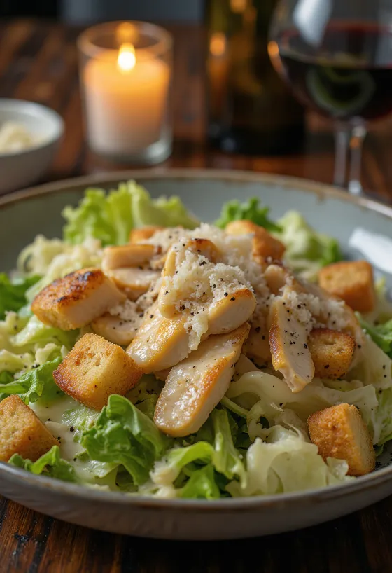 Klassisk Cæsarsalat med sprø krutonger og parmesanost