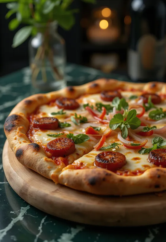 Pizza i dominikansk stil med Longaniza-pølse og lokal ost