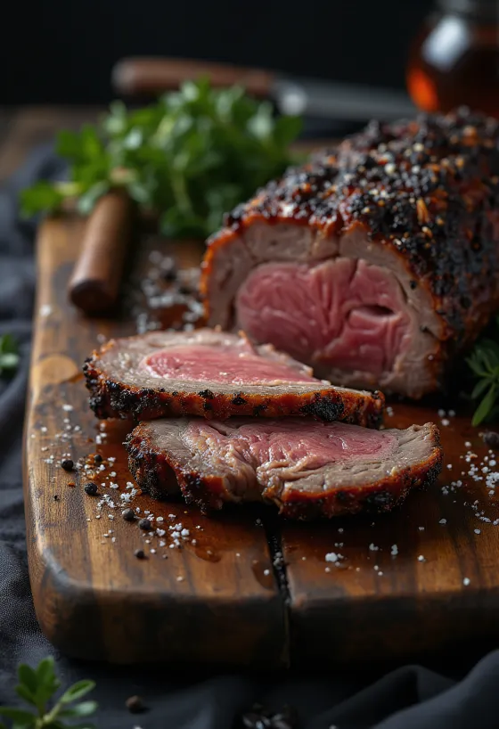 BBQ brisket servert revet i biter og med stekte poteter
