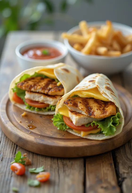 Kyllingwrap med friske grønnsaker, grillet kyllingbryst og yoghurtdressing