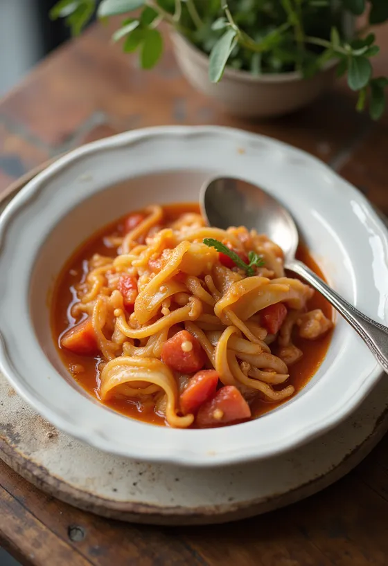 Kål i tomatsaus servert med frisk dill og saftige kjøttboller.