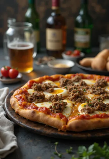 Mongolsk pizza servert med lammekjøtt og krydder